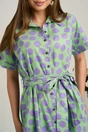 Rochie midi verde cu buline lila din viscoza in clini cu nasturi si cordon in talie, 3, dyfashion.ro