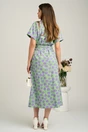 Rochie midi verde cu buline lila din viscoza in clini cu nasturi si cordon in talie, 2, dyfashion.ro