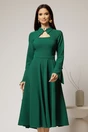 Rochie midi verde cu guler tip camasa si decupaj la decolteu, 1, dyfashion.ro