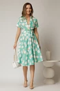 Rochie midi verde cu imprimeu cu aspect petrecut si cordon in talie, 3, dyfashion.ro