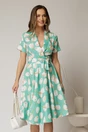 Rochie midi verde cu imprimeu cu aspect petrecut si cordon in talie, 1, dyfashion.ro
