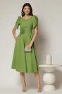 Rochie midi verde de ocazie cu aplicatie in talie cu margele si maneci decupate, 3, dyfashion.ro