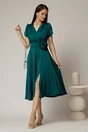 Rochie midi verde de ocazie cu decolteu petrecut si maneci tip lalea, 3, dyfashion.ro