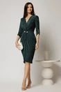 Rochie midi verde de ocazie cu fir lurex si perla in talie, 3, dyfashion.ro