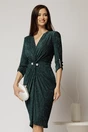 Rochie midi verde de ocazie cu fir lurex si perla in talie, 1, dyfashion.ro