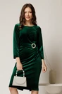 Rochie midi verde de ocazie din catifea cu accesoriu talie, 1, dyfashion.ro