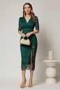 Rochie midi verde de ocazie din dantela conica si decolteu petrecut, 3, dyfashion.ro