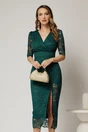 Rochie midi verde de ocazie din dantela conica si decolteu petrecut, 1, dyfashion.ro