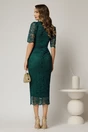 Rochie midi verde de ocazie din dantela conica si decolteu petrecut, 2, dyfashion.ro