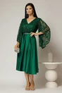 Rochie midi verde de ocazie din satin si dantela, 3, dyfashion.ro