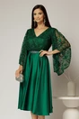 Rochie midi verde de ocazie din satin si dantela, 1, dyfashion.ro