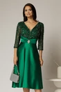 Rochie midi verde de ocazie din tafta si bustul cu paiete si dantela, 1, dyfashion.ro