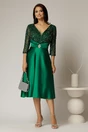 Rochie midi verde de ocazie din tafta si bustul cu paiete si dantela, 3, dyfashion.ro