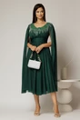 Rochie midi verde de ocazie din tul cu aplicatii la decolteu si maneci lungi, 3, dyfashion.ro