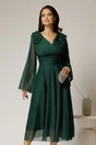 Rochie midi verde de ocazie din tull cu aplicatii la umeri si decolteu petrecut, 1, dyfashion.ro