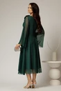 Rochie midi verde de ocazie din tull cu aplicatii la umeri si decolteu petrecut, 2, dyfashion.ro