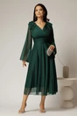 Rochie midi verde de ocazie din tull cu aplicatii la umeri si decolteu petrecut, 3, dyfashion.ro