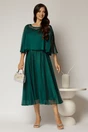 Rochie midi verde de ocazie din voal cu aplicatii la decolteu, 3, dyfashion.ro