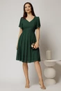 Rochie midi verde de ocazie din voal cu decolteu in V si pliuri pe fusta, 3, dyfashion.ro