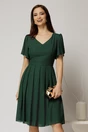 Rochie midi verde de ocazie din voal cu decolteu in V si pliuri pe fusta, 1, dyfashion.ro