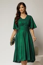Rochie midi verde de ocazie din voal cu sidef si decolteu in V, 1, dyfashion.ro