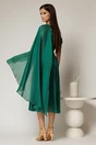 Rochie midi verde de ocazie din voal peliculizat cu o maneca ampla si brosa pe talie, 2, dyfashion.ro