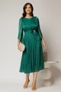 Rochie midi verde de ocazie din voal peliculizat cu perle pe talie, 3, dyfashion.ro