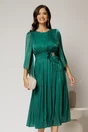 Rochie midi verde de ocazie din voal peliculizat cu perle pe talie, 1, dyfashion.ro