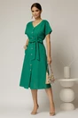 Rochie midi verde de zi din in tip camasa cu manecile scurte, 3, dyfashion.ro
