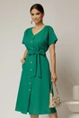 Rochie midi verde de zi din in tip camasa cu manecile scurte, 1, dyfashion.ro