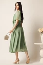 Rochie midi verde deschis din voal clos cu floare in talie- Moze, 2, dyfashion.ro