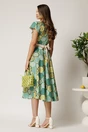 Rochie midi verde din bumbac in clos cu imprimeu geometric lime si cordon in talie, 2, dyfashion.ro