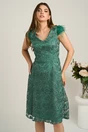Rochie midi verde din dantela in clini cu pene la umeri, 1, dyfashion.ro