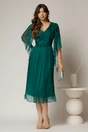Rochie midi verde din matase clos si decolteu V, 3, dyfashion.ro