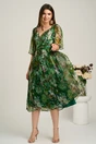 Rochie midi verde din matase naturala cu imprimeuri florale- Viada, 4, dyfashion.ro