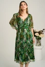 Rochie midi verde din matase naturala cu imprimeuri florale- Viada, 1, dyfashion.ro