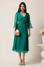 Rochie midi verde din matase naturala in clos cu strasuri in talie- Viada, 3, dyfashion.ro