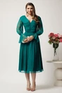 Rochie midi verde din matase naturala- Leonard Collection, 3, dyfashion.ro