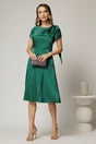 Rochie midi verde din satin cu funda pe umar si fusta clos, 3, dyfashion.ro
