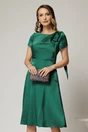 Rochie midi verde din satin cu funda pe umar si fusta clos, 1, dyfashion.ro