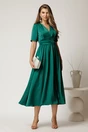 Rochie midi verde din satin cu talie marcata, 3, dyfashion.ro