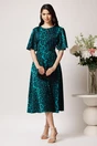 Rochie midi verde din satin in clos cu print leopard, 3, dyfashion.ro