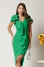 Rochie midi verde din stofa conica cu floare si volan, 1, dyfashion.ro