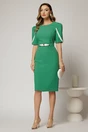 Rochie midi verde din stofa cu croi conic si detalii ivory la maneci, 3, dyfashion.ro