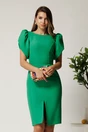 Rochie midi verde din stofa cu croi conic si maneci tip lalea, 1, dyfashion.ro