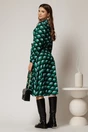 Rochie midi verde din stofa petrecuta cu imprimeuri negru si cordon in talie, 2, dyfashion.ro