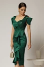 Rochie midi verde din tafta cu paiete si volanas pe fusta, 1, dyfashion.ro