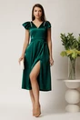 Rochie midi verde din tafta in clos cu perlute si volane la maneci, 3, dyfashion.ro