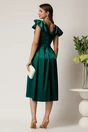 Rochie midi verde din tafta in clos cu perlute si volane la maneci, 2, dyfashion.ro