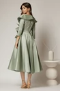 Rochie midi verde din tafta peliculizata cu floare ampla pe talie, 2, dyfashion.ro